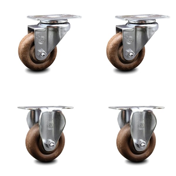 3 Inch High Temp Glass Filled Nylon Swivel Top Plate Caster Set with 2 Rigid